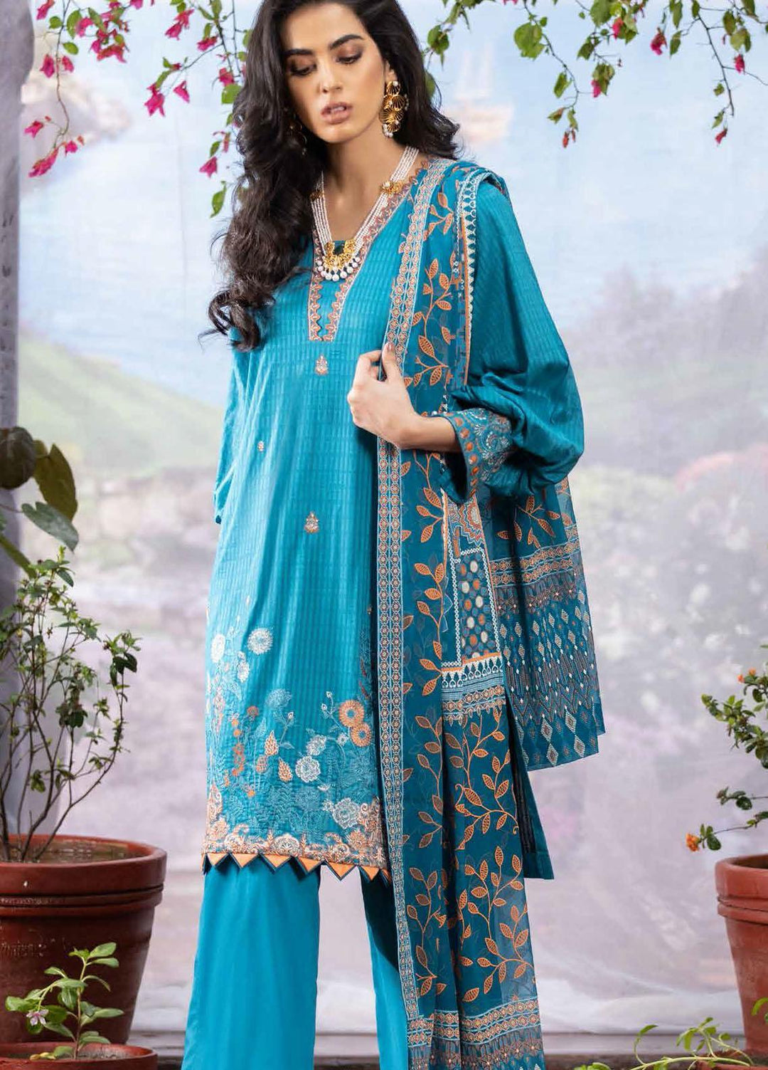 Gul Ahmed Embroidered Leno Suits Unstitched 3 Piece GA21PF BM12019 - Winter Collection
