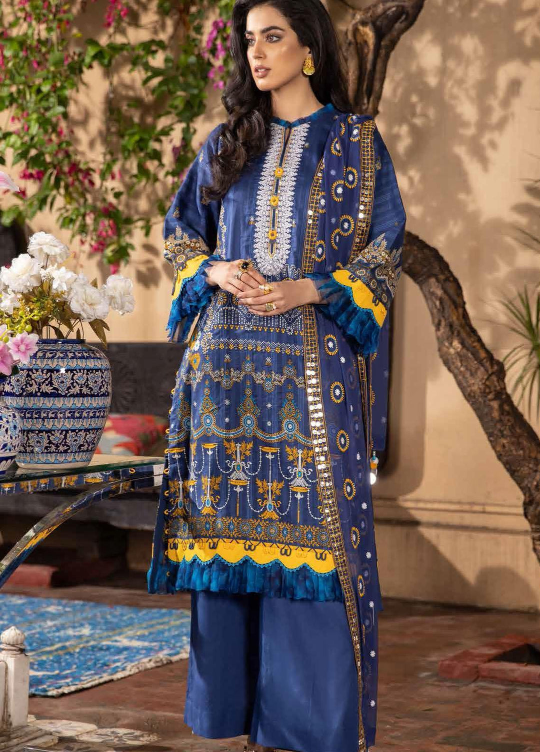 Gul Ahmed Embroidered Leno Suits Unstitched 3 Piece GA21PF BM12022 - Winter Collection