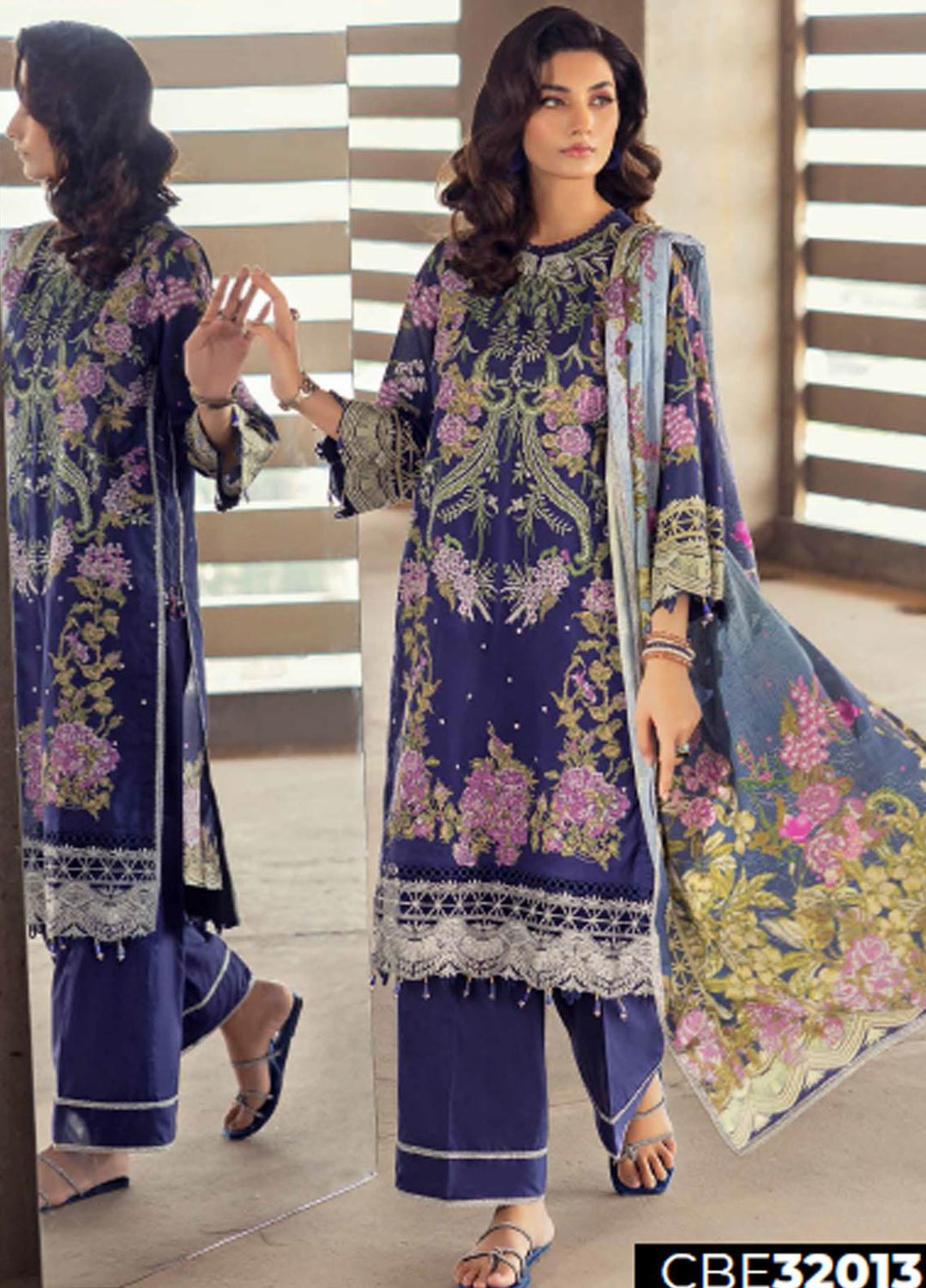 Gul Ahmed Embroidered Cambric Suits Unstitched 3 Piece GA23PF CBE-32013 - Summer Collection