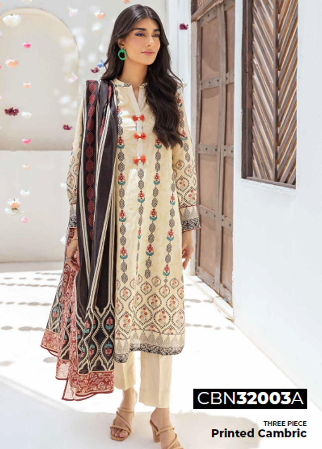 Gul Ahmed Printed Cambric Suits Unstitched 3 Piece GA23PF CBN-32003A - Summer Collection