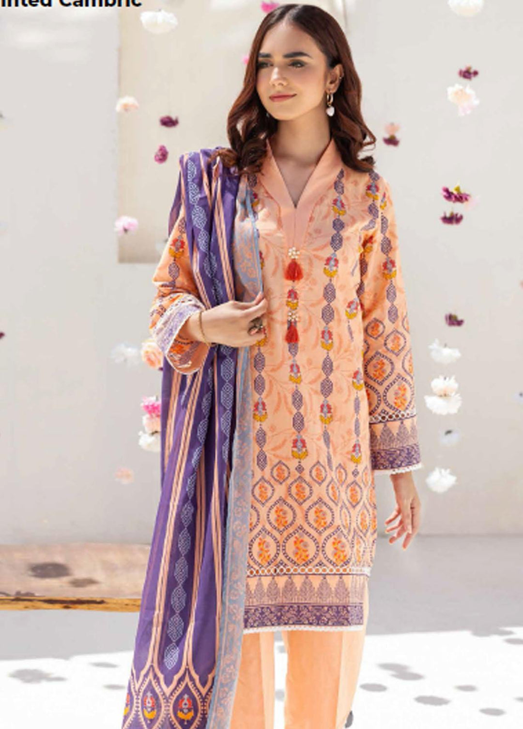 Gul Ahmed Printed Cambric Suits Unstitched 3 Piece GA23PF CBN-32003B - Summer Collection