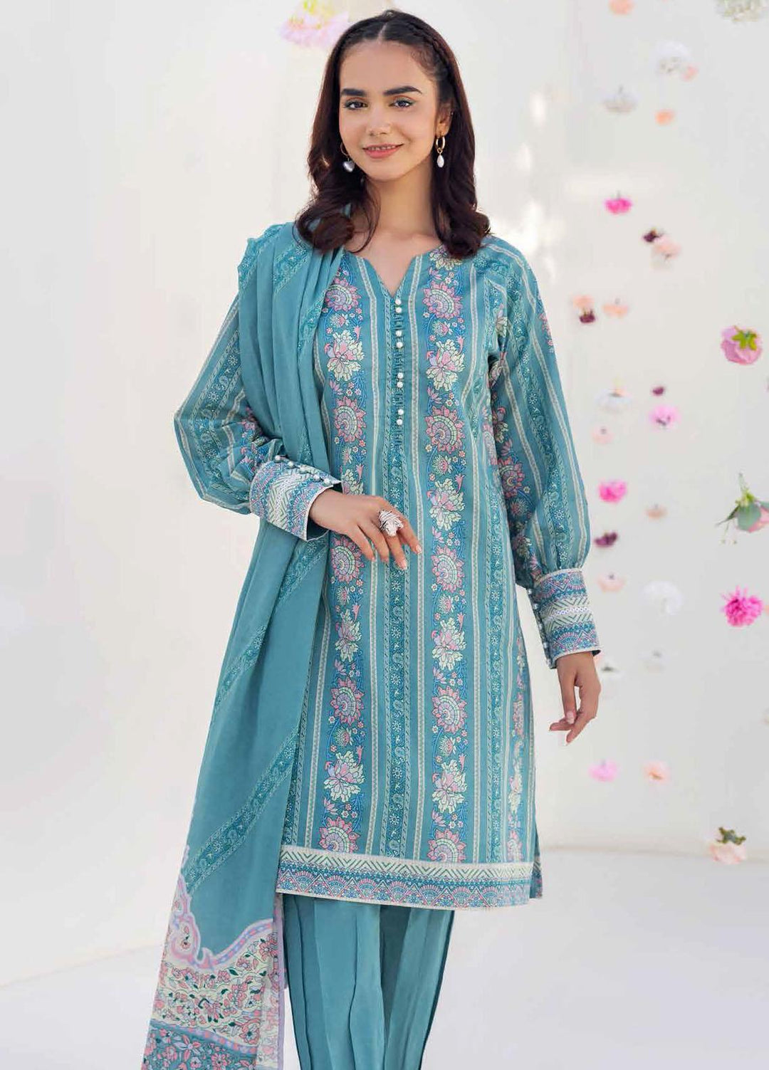 Gul Ahmed Printed Cambric Suits Unstitched 3 Piece GA23PF CBN-32005A - Summer Collection