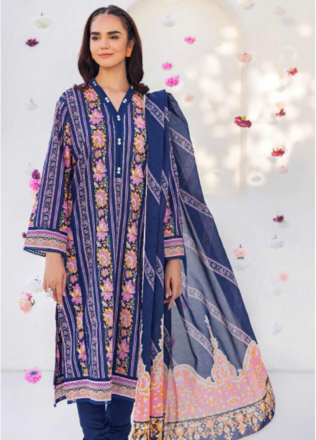 Gul Ahmed Printed Cambric Suits Unstitched 3 Piece GA23PF CBN-32005B - Summer Collection