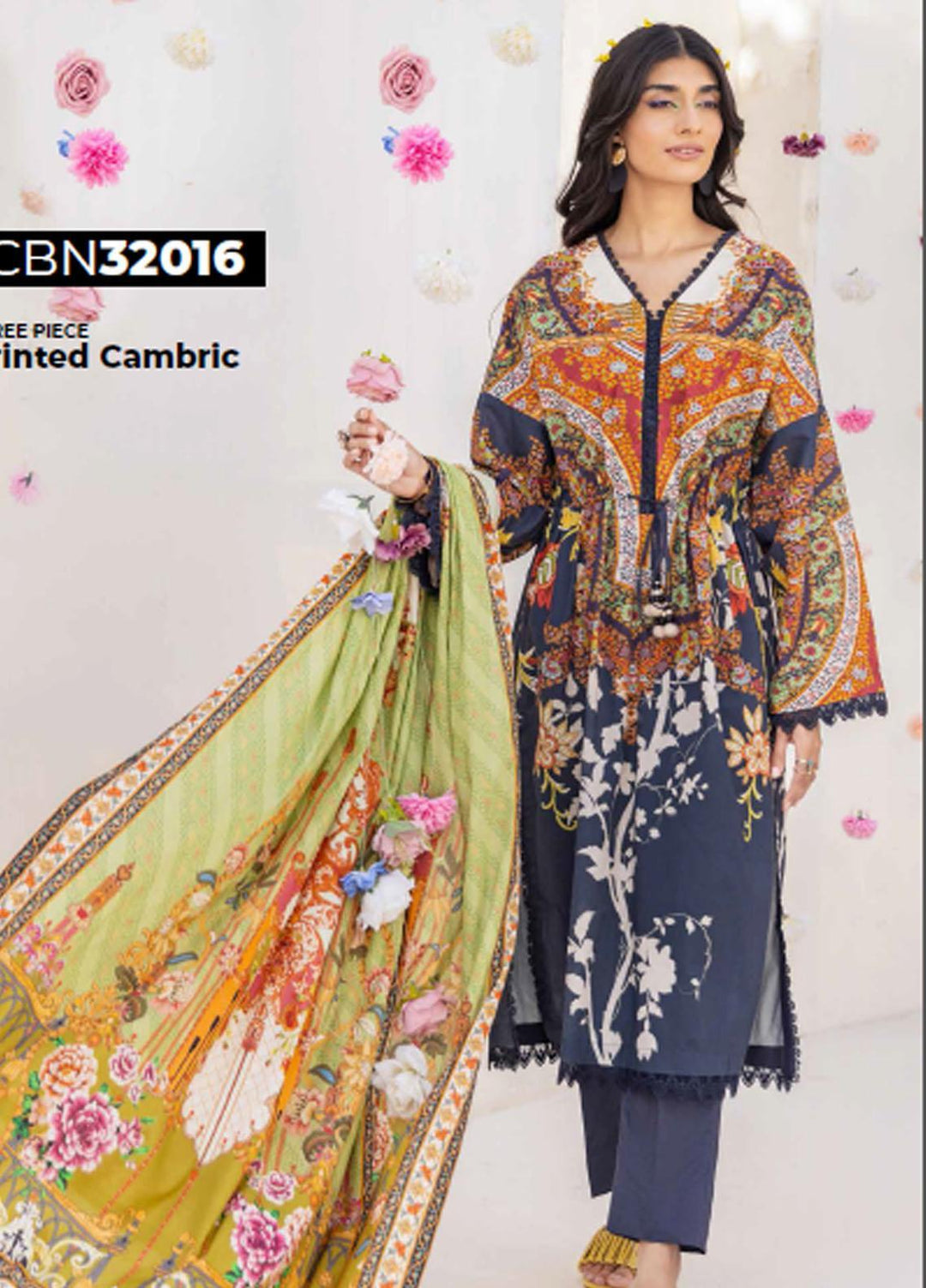 Gul Ahmed Printed Cambric Suits Unstitched 3 Piece GA23PF CBN-32016 - Summer Collection
