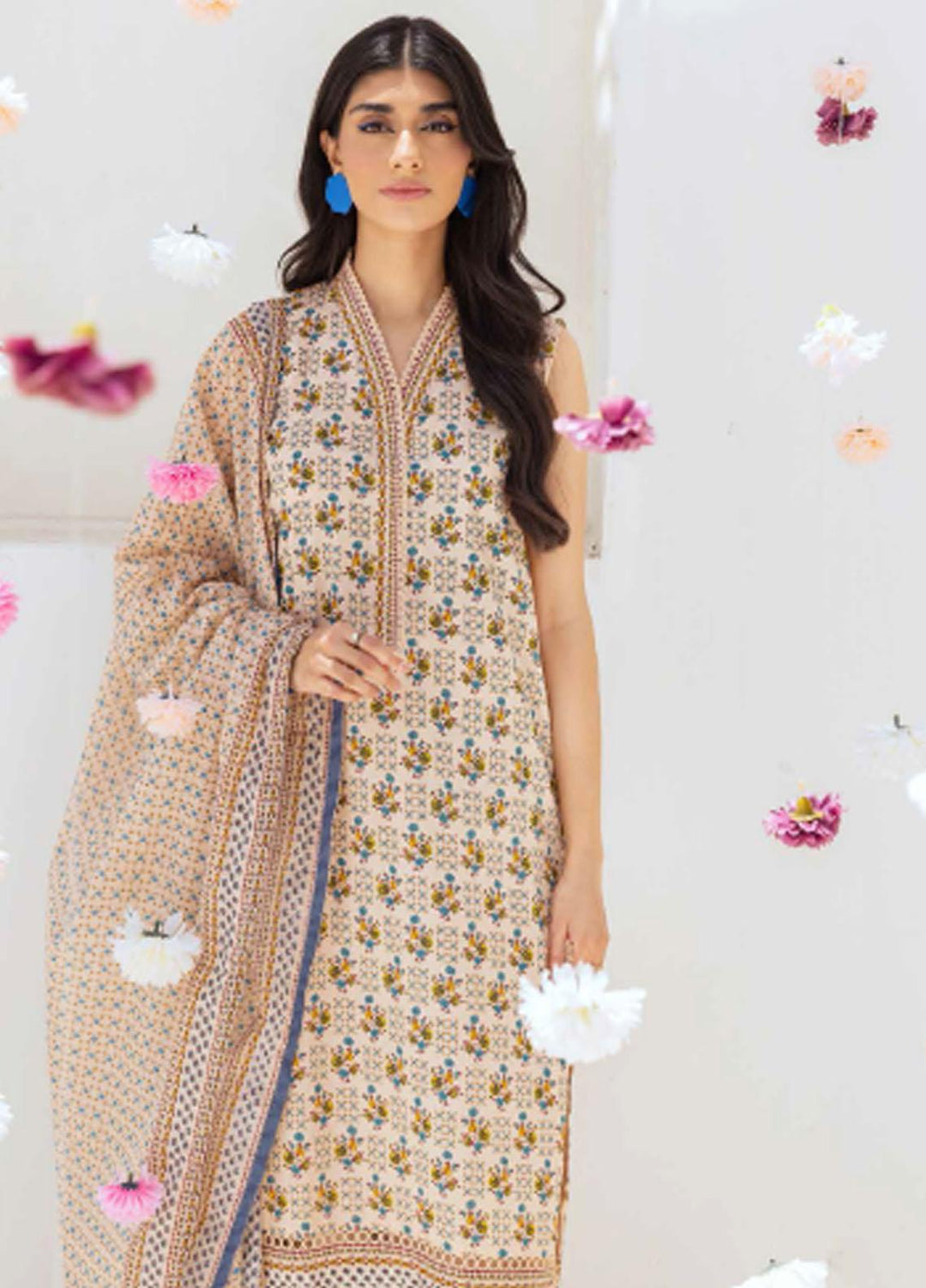 Gul Ahmed Printed Cambric Suits Unstitched 3 Piece GA23PF CBN-32022B - Summer Collection