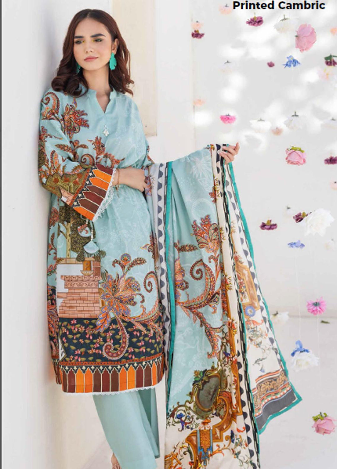 Gul Ahmed Printed Cambric Suits Unstitched 3 Piece GA23PF CBN-32025 - Summer Collection