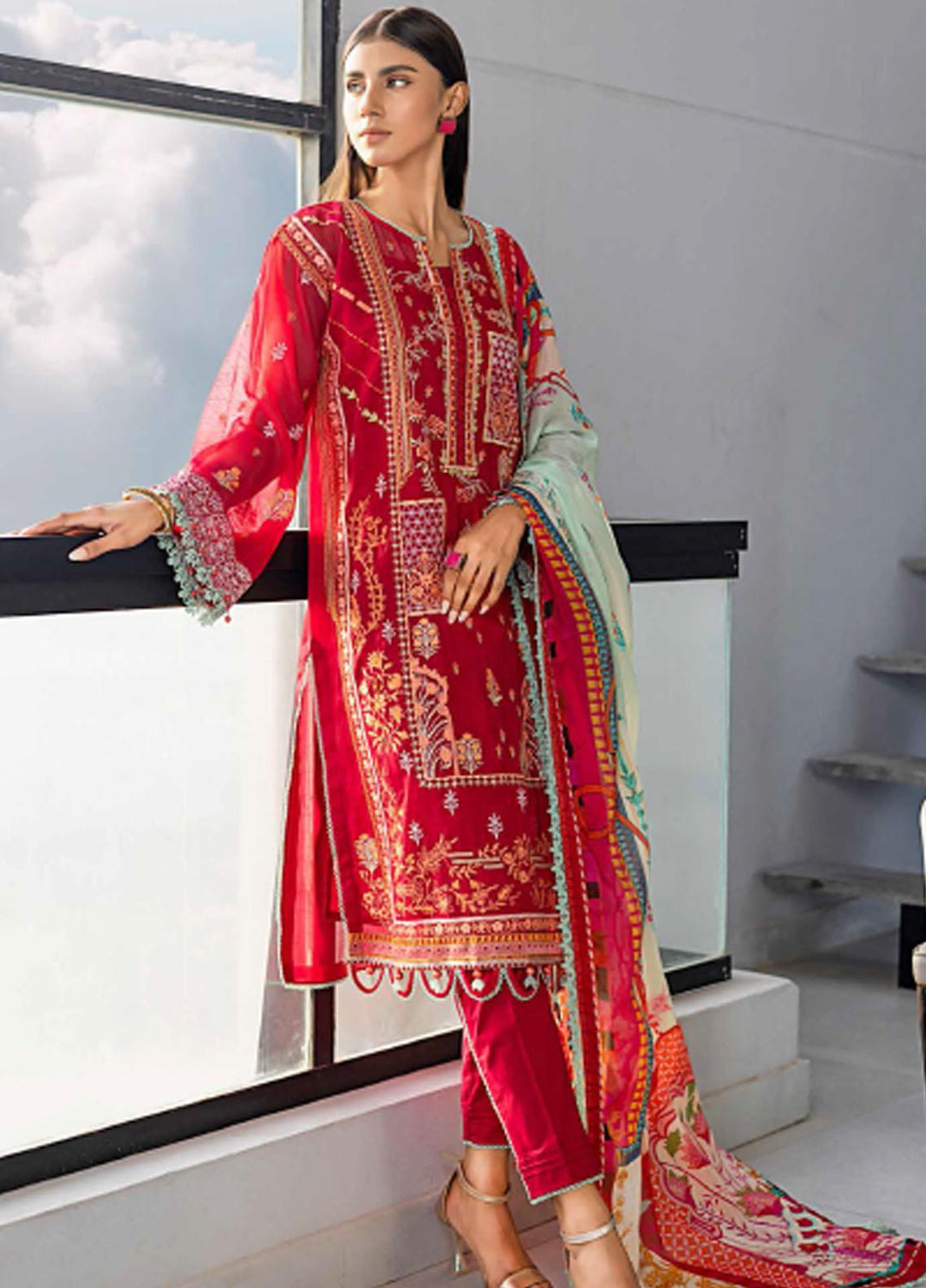 Gul Ahmed Fancy Net Suits Unstitched 3 Piece GA23PF SSM-32006 - Summer Collection