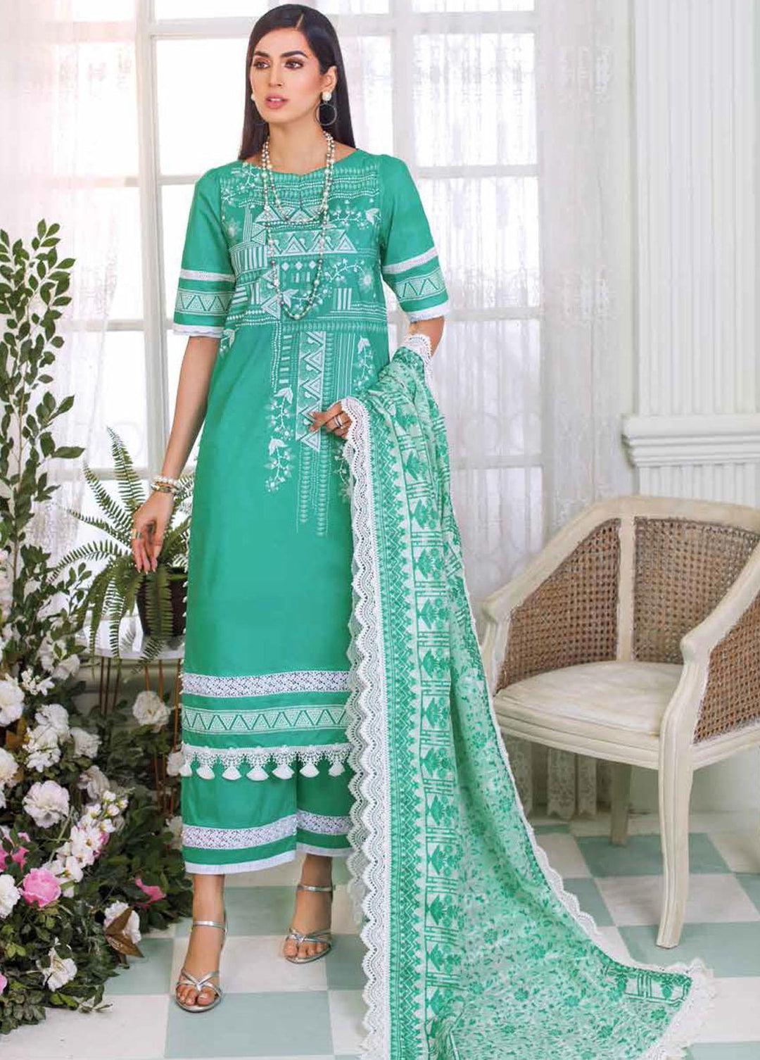 Gul Ahmed Embroidered Lawn Suits Unstitched 3 Piece GA22FS MJ-22044 - Summer Collection
