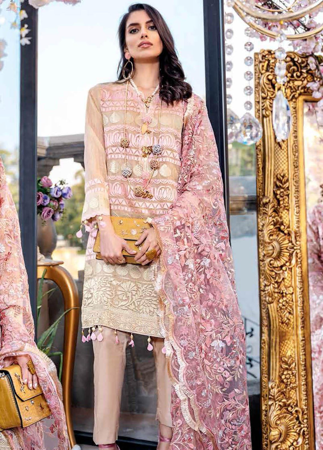 Gul Ahmed Embroidered Karandi Net Suits Unstitched 3 Piece GA21S SP 32 - Summer Collection