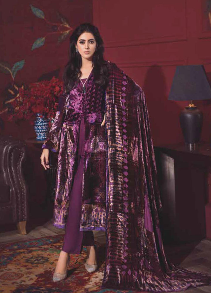 Gul Ahmed Printed Velvet Suits Unstitched 3 Piece GA21JL BVL-12002 B - Winter Collection