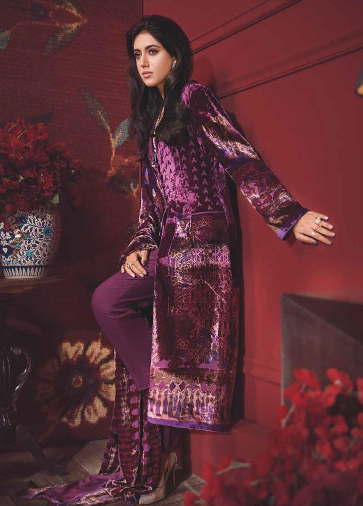 Gul Ahmed Printed Velvet Suits Unstitched 3 Piece GA21JL BVL-12002 B - Winter Collection
