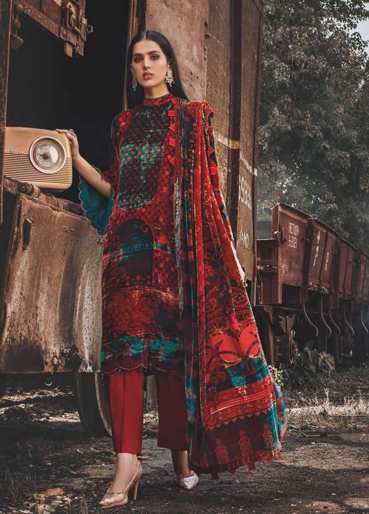 Gul Ahmed Printed Velvet Suits Unstitched 3 Piece GA21JL BVL-12005 B - Winter Collection