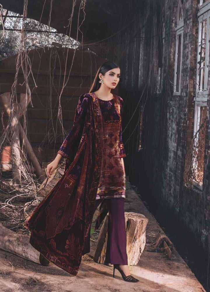 Gul Ahmed Printed Velvet Suits Unstitched 3 Piece GA21JL BVL-12008 B - Winter Collection