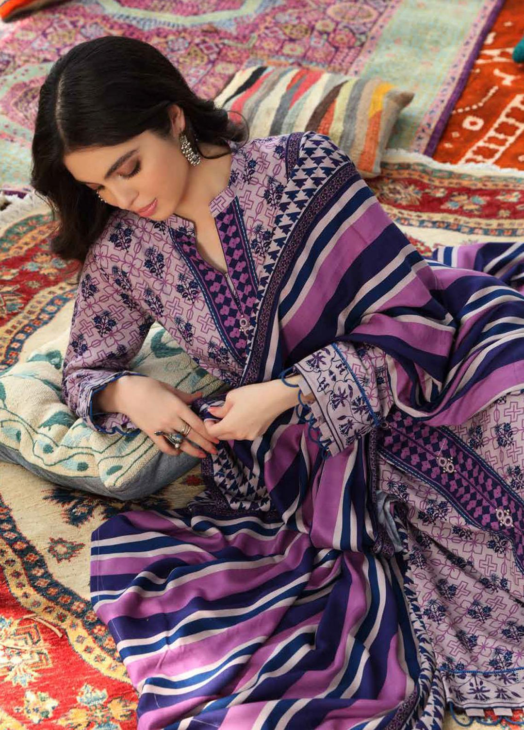 Gul Ahmed Printed Viscose Suits Unstitched 3 Piece GA21JL LT-12011 B - Winter Collection