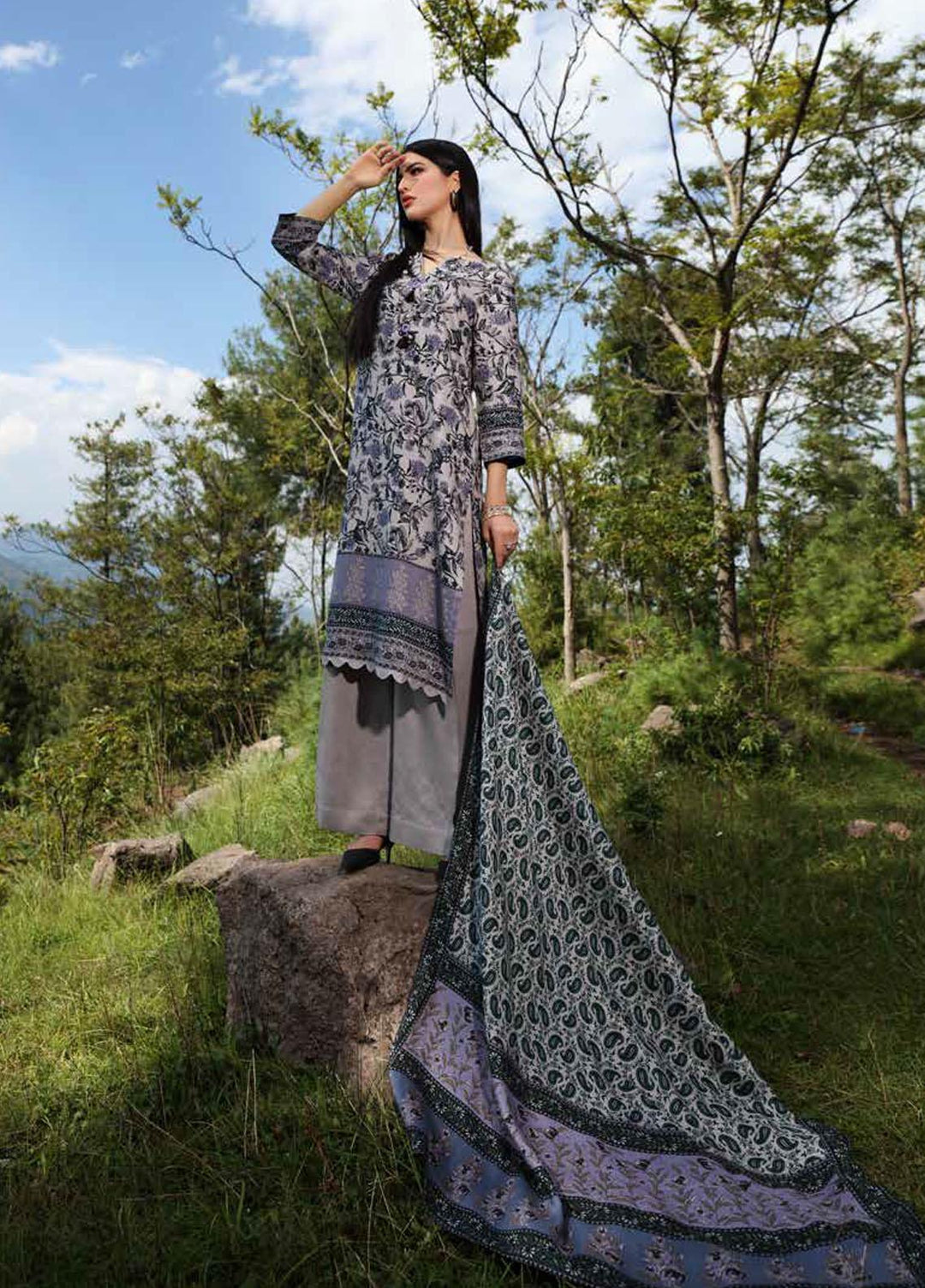 Gul Ahmed Printed Viscose Suits Unstitched 3 Piece GA21JL LT-12030 B - Winter Collection