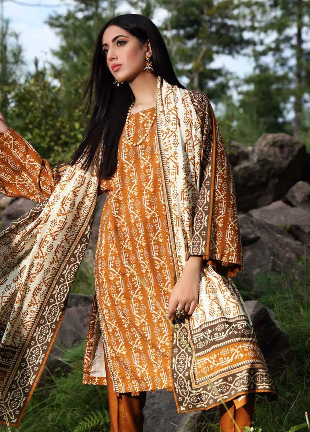 Gul Ahmed Printed Viscose Suits Unstitched 3 Piece GA21JL LT-12031 A - Winter Collection
