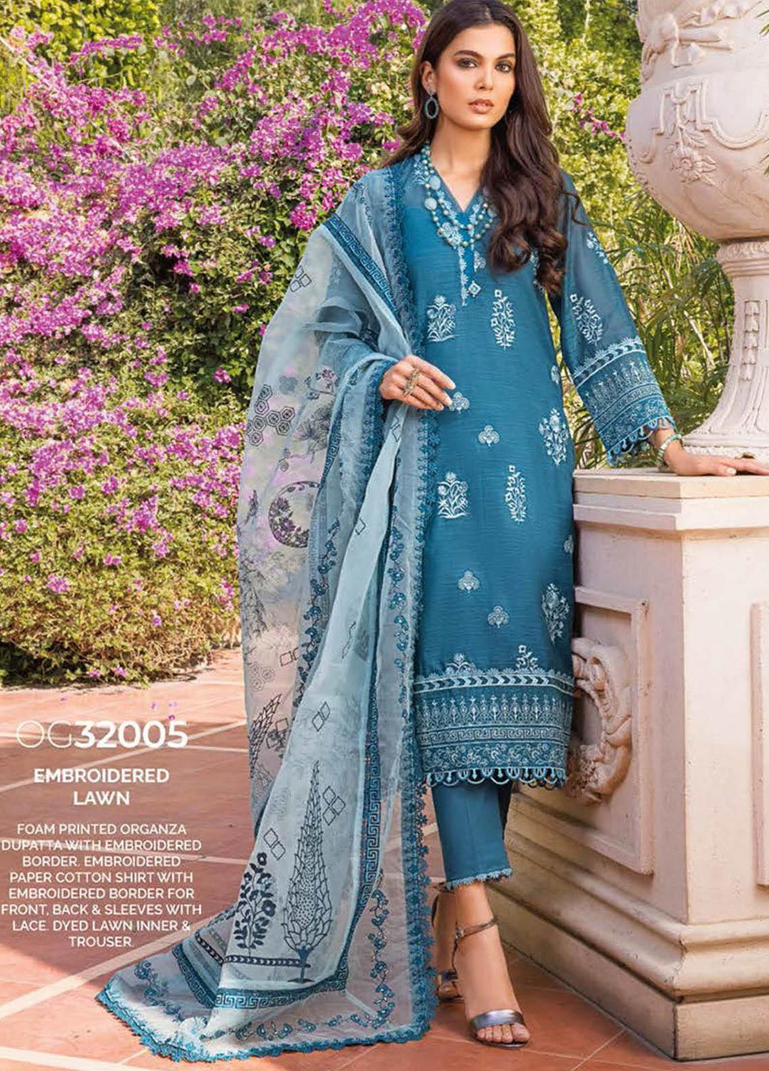Gul Ahmed Embroidered Lawn Suits Unstitched 3 Piece GA23PS OG-32005 - Summer Collection