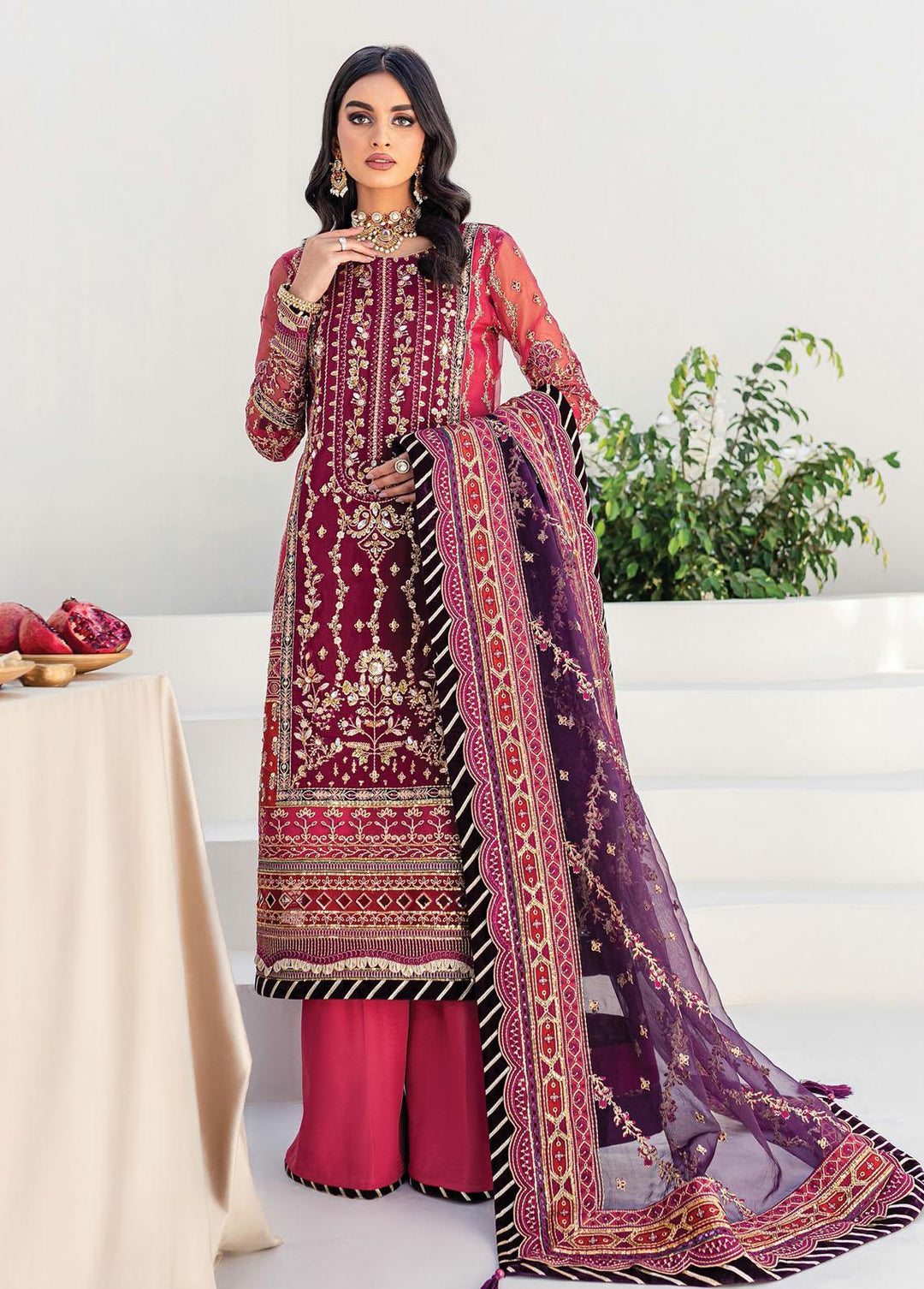 Gulaal Embroidered Organza Suits Unstitched 3 Piece GL22WD 08 Rangoli - Wedding Collection