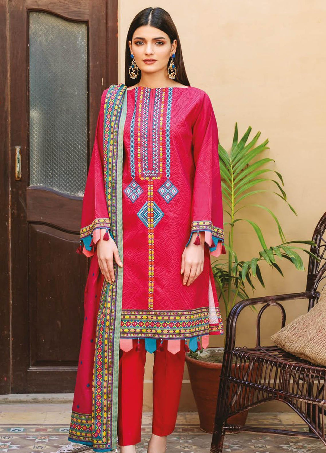 Orient Textile Embroidered Lawn Suits Unstitched 3 Piece OTL-21-002 Red - Summer Collection