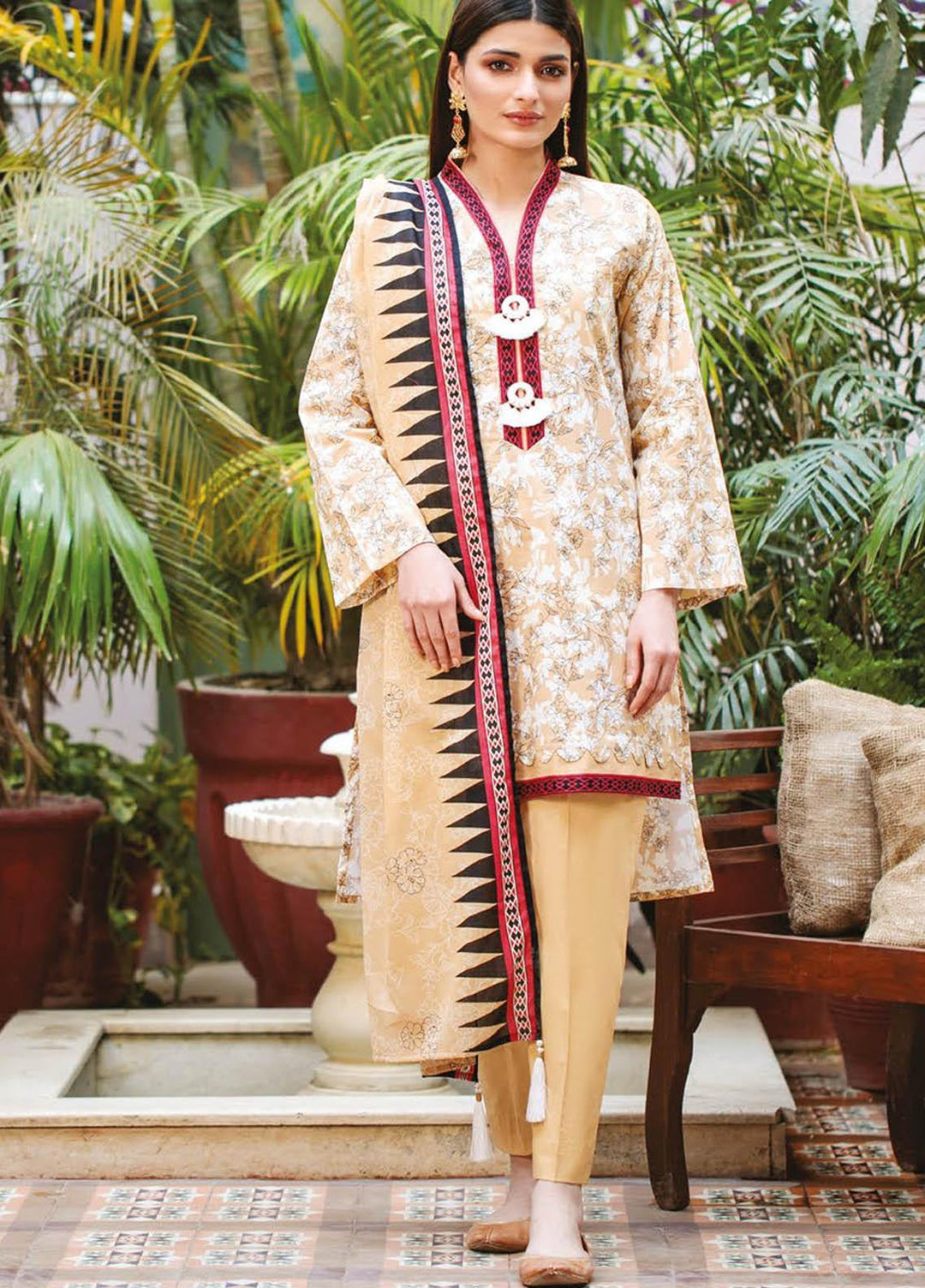 Orient Textile Printed Lawn Suits Unstitched 3 Piece OTL-21-003 Beige - Summer Collection