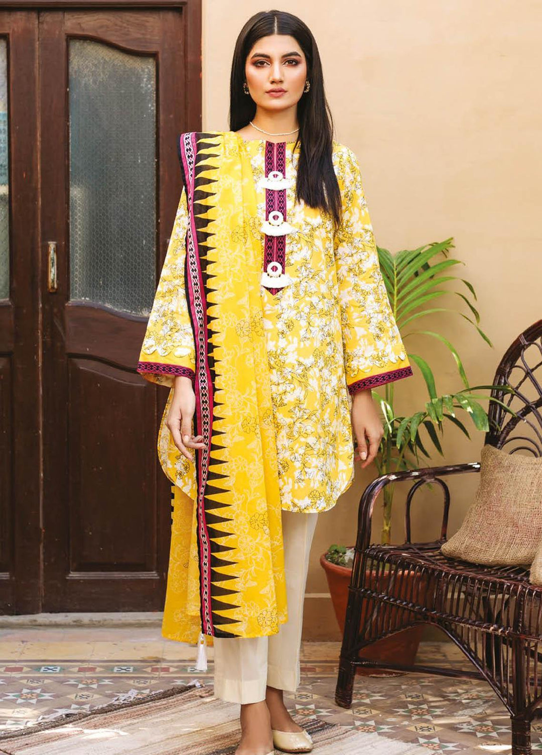 Orient Textile Printed Lawn Suits Unstitched 3 Piece OTL-21-003 Yellow - Summer Collection