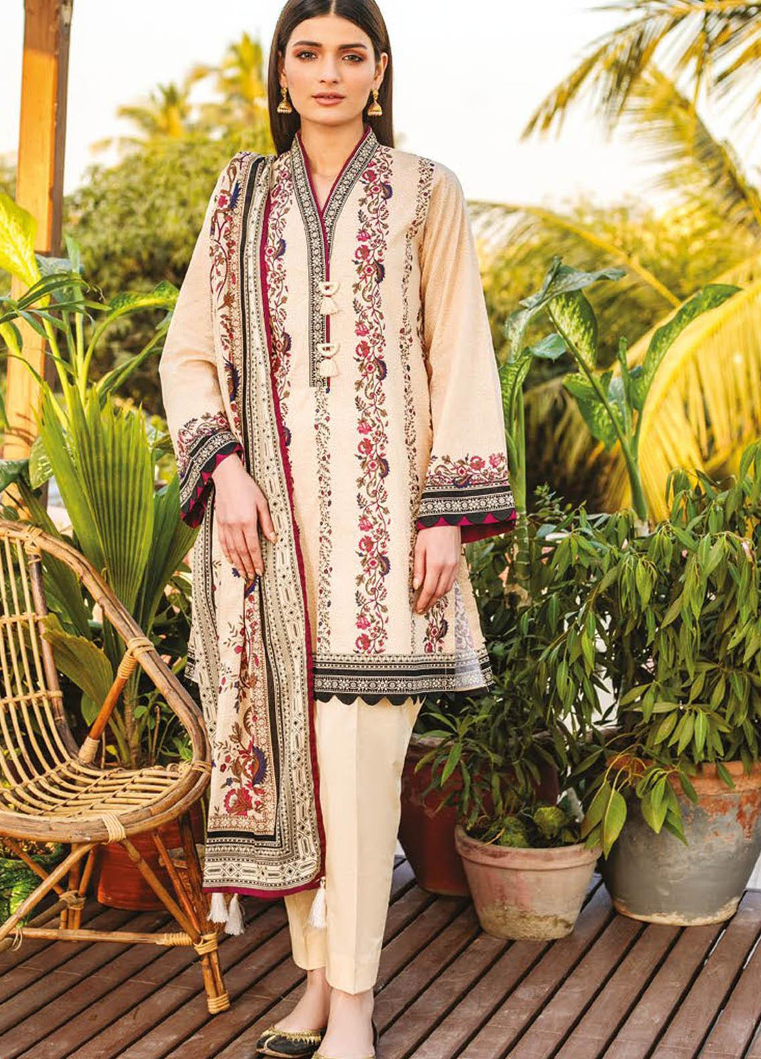 Orient Textile Printed Lawn Suits Unstitched 3 Piece OTL-21-005 Beige - Summer Collection