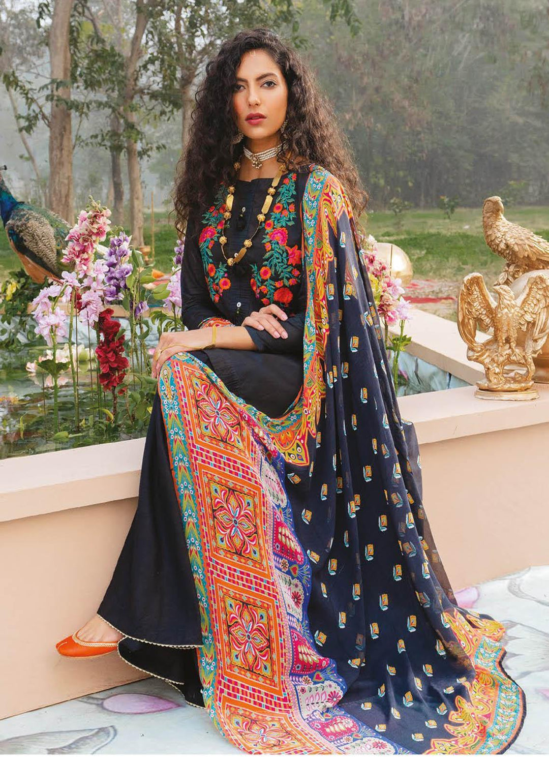Orient Textile Embroidered Lawn Suits Unstitched 3 Piece OTL-21-012 Black - Summer Collection