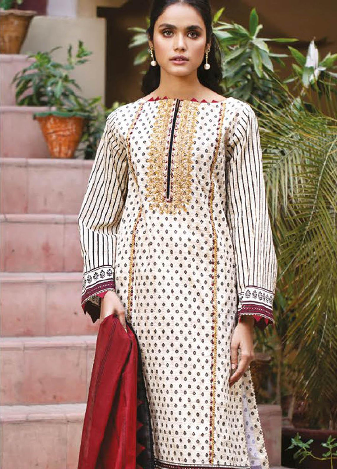 Orient Textile Embroidered Lawn Suits Unstitched 2 Piece OTL-21-026 Maroon - Summer Collection