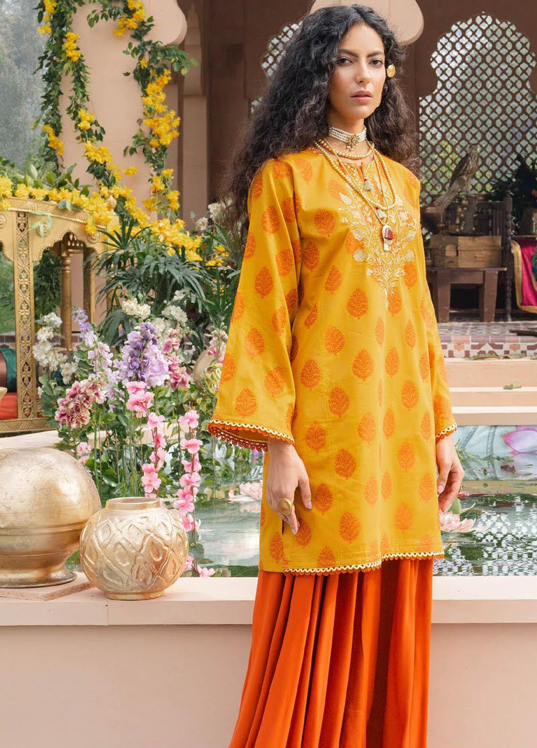 Orient Textile Embroidered Jacquard Unstitched Kurties OTL-21-031 Mustard - Summer Collection