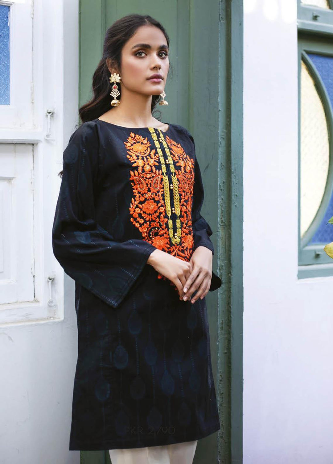 Orient Textile Embroidered Jacquard Unstitched Kurties OTL-21-032 Black - Summer Collection