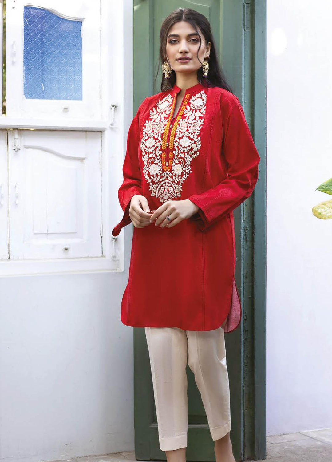 Orient Textile Embroidered Jacquard Unstitched Kurties OTL-21-032 Red - Summer Collection