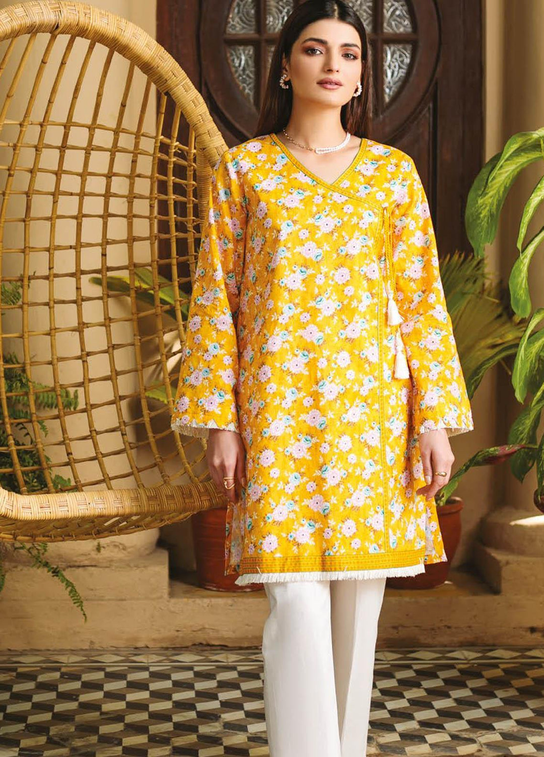Orient Textile Printed Lawn Unstitched Kurties OTL-21-041 Yellow - Summer Collection