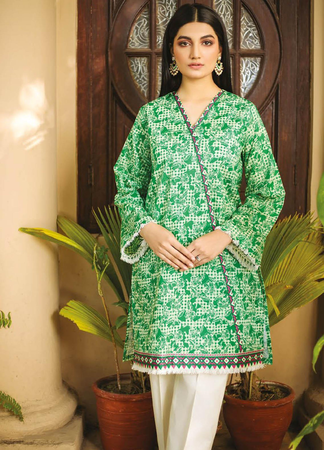 Orient Textile Printed Lawn Unstitched Kurties OTL-21-042 Green - Summer Collection