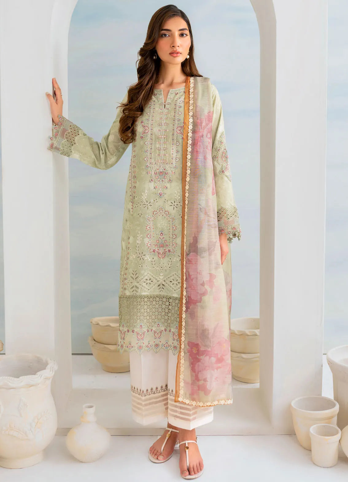 Iznik Embroidered Lawn Suits Unstitched 3 Piece IZ21L 12 Creme - Luxury Collection