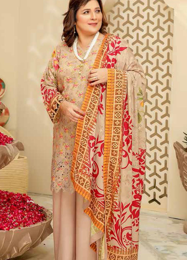Guzel by Riaz Arts Embroidered Chikankari Slub Linen Suits Unstitched 3 Piece RA21GSL D-04 - Winter Collection