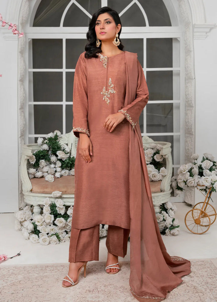 Hadia Batool Pret Embroidered Raw Silk 3 Piece Suit Evara