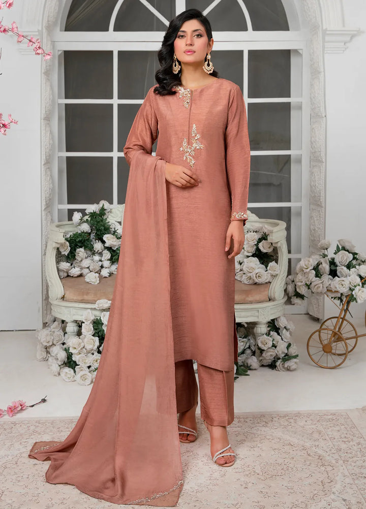 Hadia Batool Pret Embroidered Raw Silk 3 Piece Suit Evara