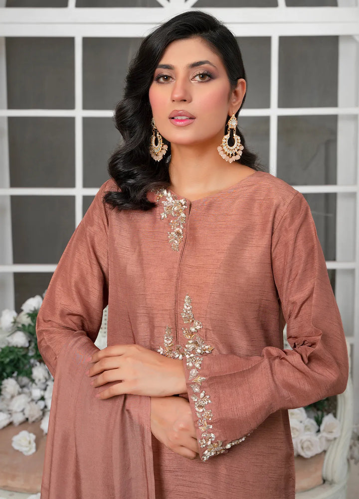 Hadia Batool Pret Embroidered Raw Silk 3 Piece Suit Evara