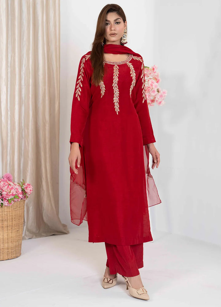 Hadia Batool Pret Embroidered Raw Silk 3 Piece Suit Seemal
