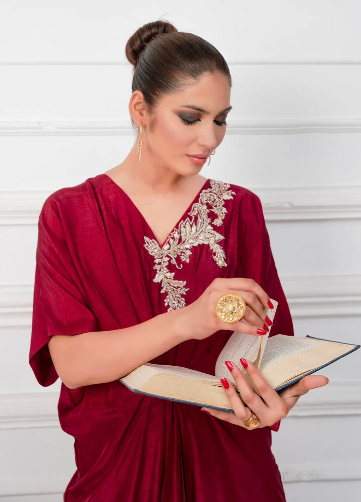 Hadia Batool Pret Embroidered Raw Silk Kaftan Zayn