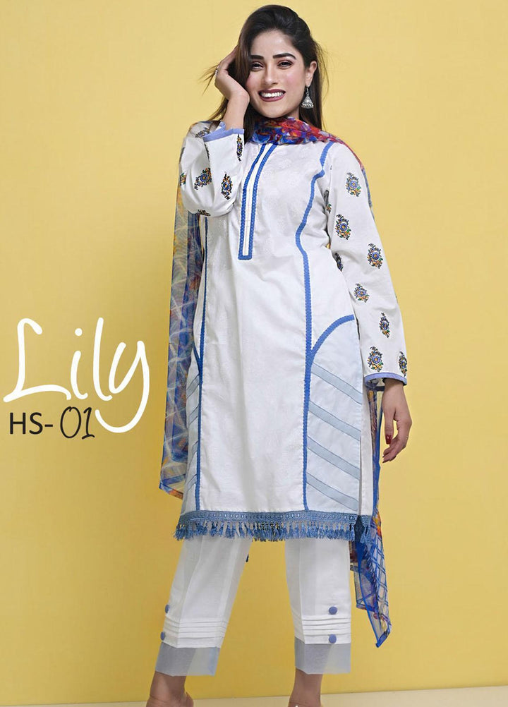 Halima Sultan Embroidered Lawn Suits Unstitched 3 Piece HS21-L3 01 Lily - Summer Collection
