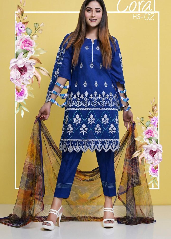 Halima Sultan Embroidered Lawn Suits Unstitched 3 Piece HS21-L3 02 Coral - Summer Collection