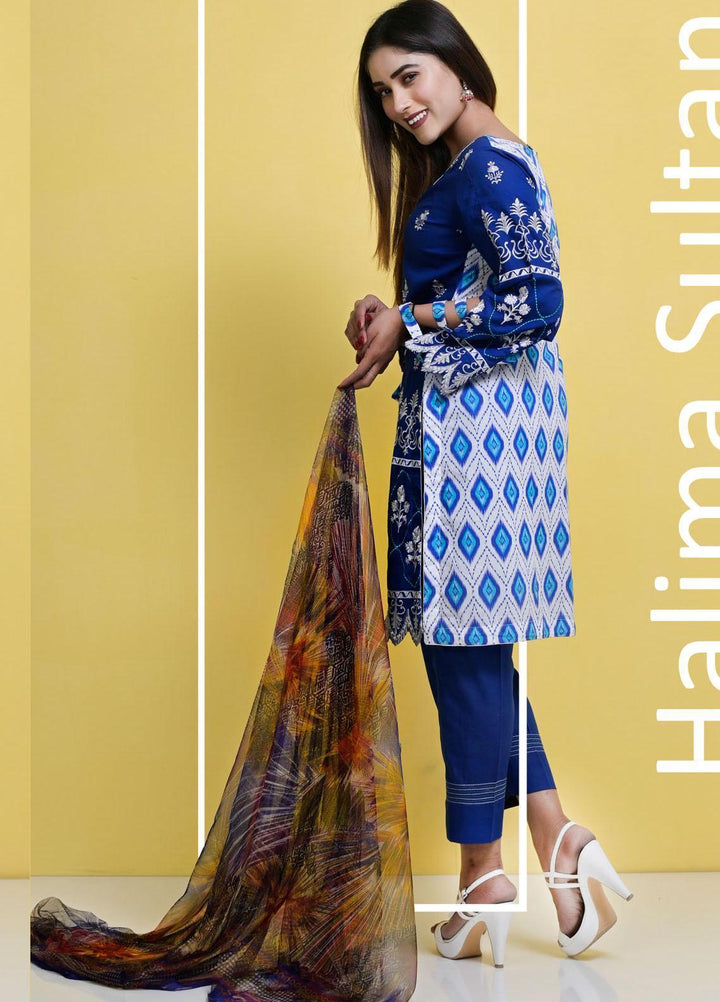 Halima Sultan Embroidered Lawn Suits Unstitched 3 Piece HS21-L3 02 Coral - Summer Collection