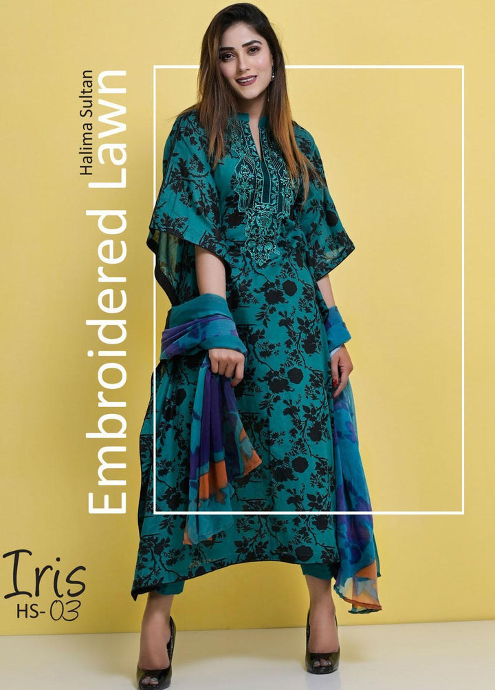 Halima Sultan Embroidered Lawn Suits Unstitched 3 Piece HS21-L3 03 Iris - Summer Collection