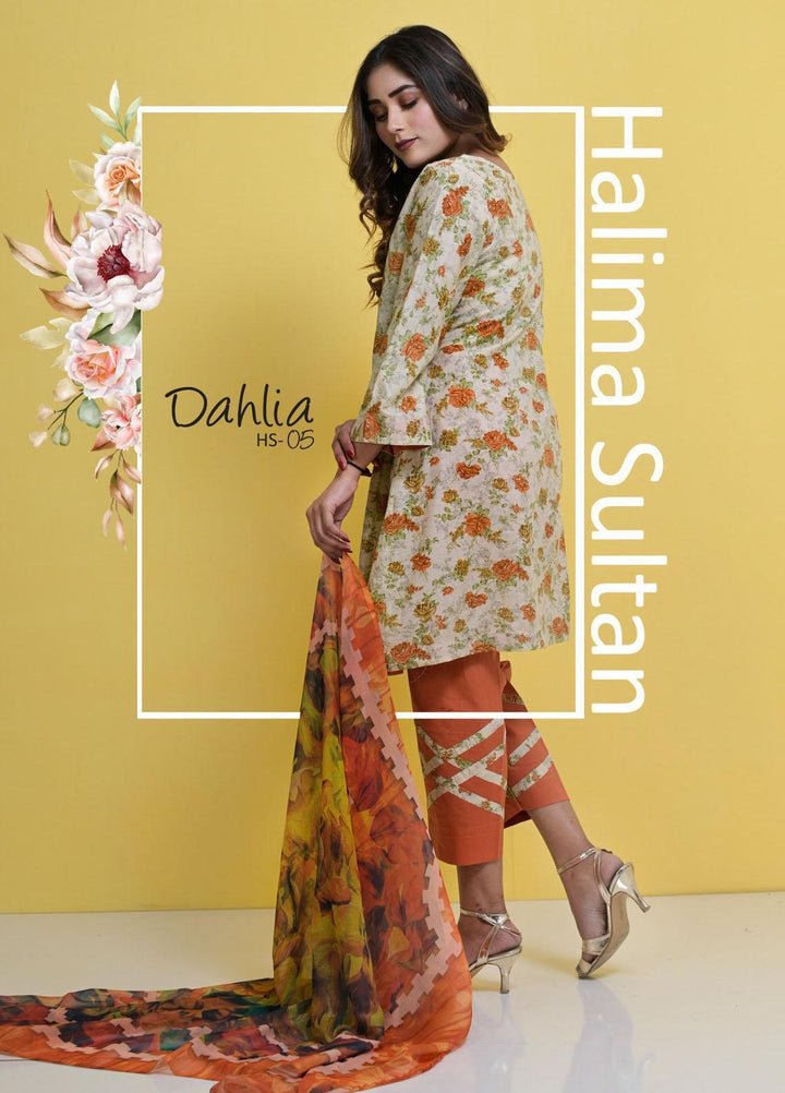 Halima Sultan Embroidered Lawn Suits Unstitched 3 Piece HS21-L3 05 Dahlia - Summer Collection