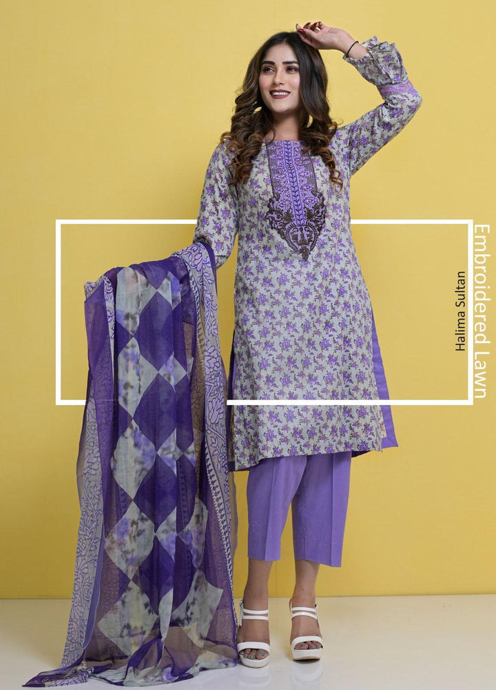 Halima Sultan Embroidered Lawn Suits Unstitched 3 Piece HS21-L3 06 Lavender - Summer Collection