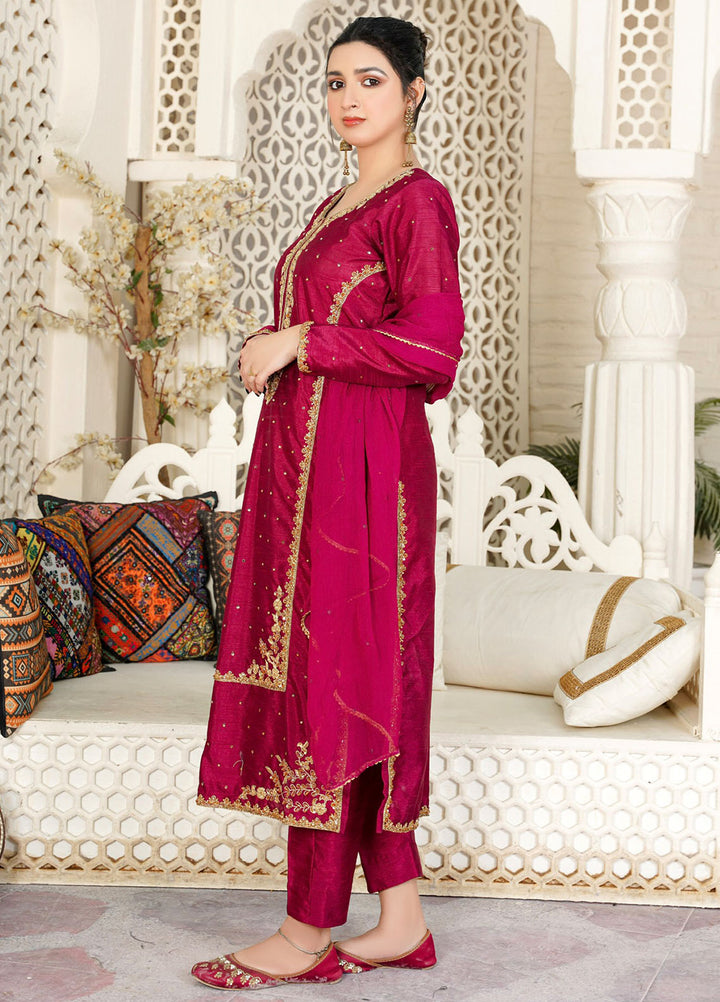 Hanim Pret Embroidered Raw Silk 3 Piece Suit Jaan e Jahan