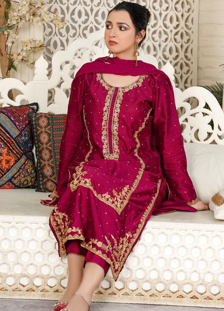 Hanim Pret Embroidered Raw Silk 3 Piece Suit Jaan e Jahan