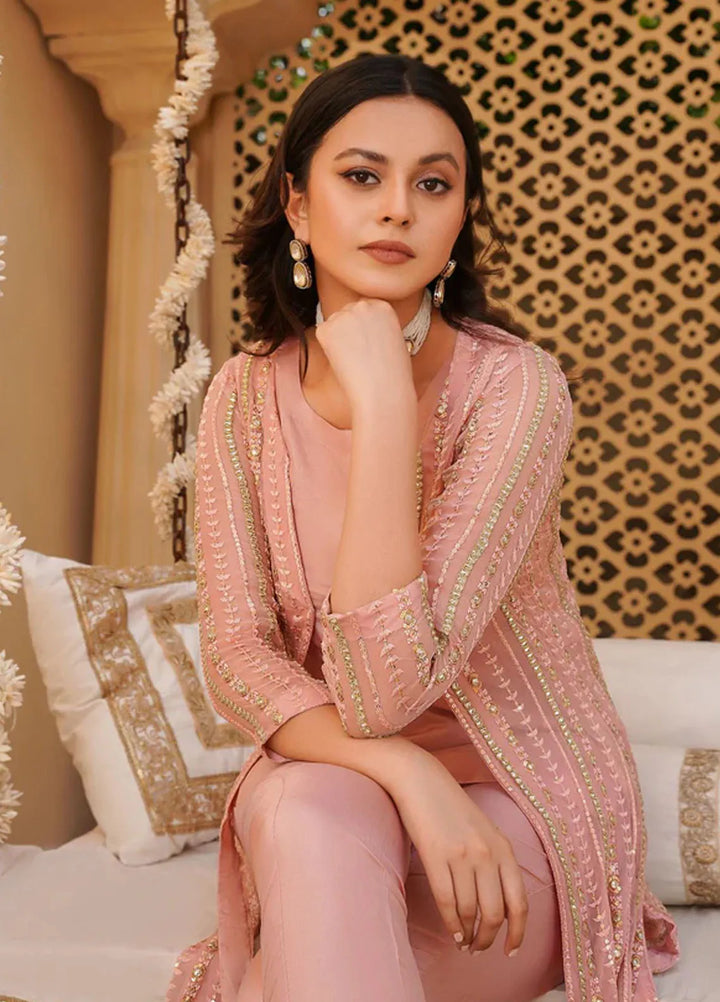 Haniya Mahnoor Pret Embroidered Chiffon 3 Piece Pink Regalia