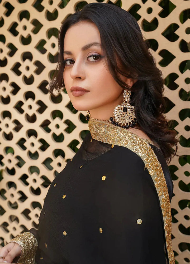 Haniya Mahnoor Pret Embroidered Korean Silk 3 Piece Black Sea